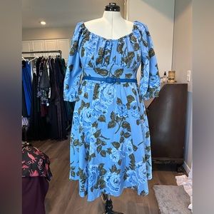 Blue Rose Print Vacation Dress